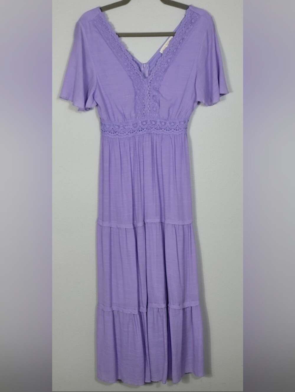 Kings Road Tiered Maxi Dress Size Small Purple Lace Crochet Cottagecore